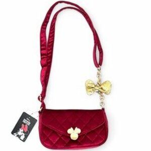Bioworld Minnie Mouse Quilted Crossbody Bag w/ Gold Bow Charm - NWT